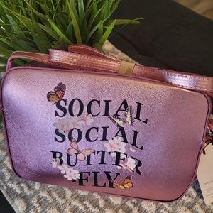 LA|TC cross body bag/purse/makeup  with cute saying. "Social Social Butter Fly".